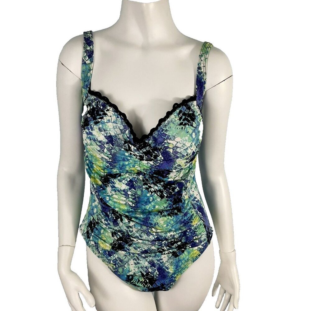 La Blanca Ruched Tummy Control One Piece Swimwsuit Size 16 Multi-Print